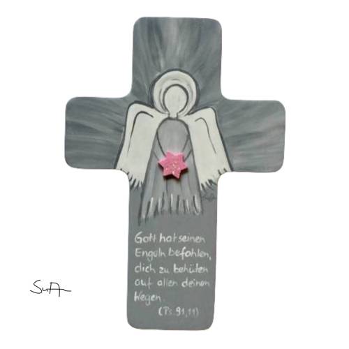 Schutzengel Kreuz für Mädchen Taufkreuz, Kinderkreuz Geschenk zur Taufe / Geburt