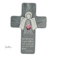 Schutzengel Kreuz für Mädchen Taufkreuz, Kinderkreuz Geschenk zur Taufe / Geburt Bild 1