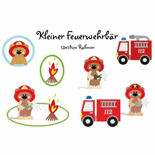 Stickdatei Feuerwehr, digitale Datei Kl.Feuerwehrbär 13x18