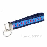 Schlüsselanhänger, maritim Fische, jeans-blau, Schlüsselband maritim, blau weiß rot, Geschenk für Männer, für die Schultüte Bild 1