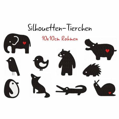 Stickdatei, digitale Stickdatei,Stickdateien Silhouetten Tiere 10x10cm