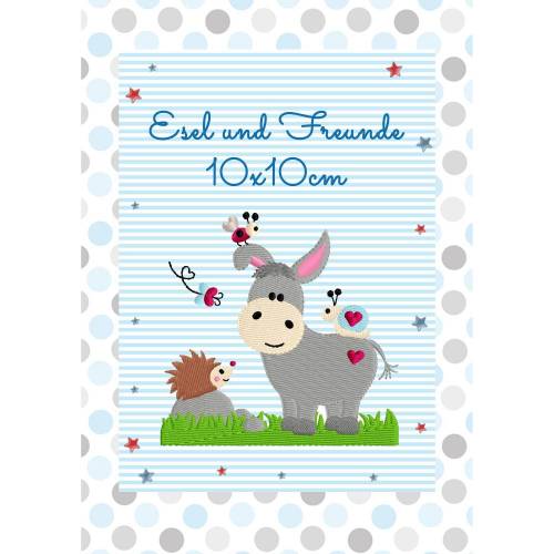 Stickdatei, digitale Stickdatei,Stickdateien Esel u. Freunde 10x10cm