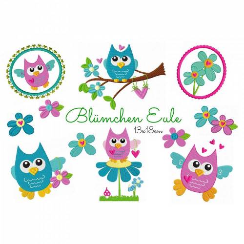 Stickdatei Eule, digitale Datei Blümchen Eule 13x18cm