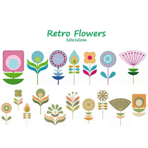 Stickdatei, digitale Stickdatei,Stickdateien Retro Flowers 10x10cm