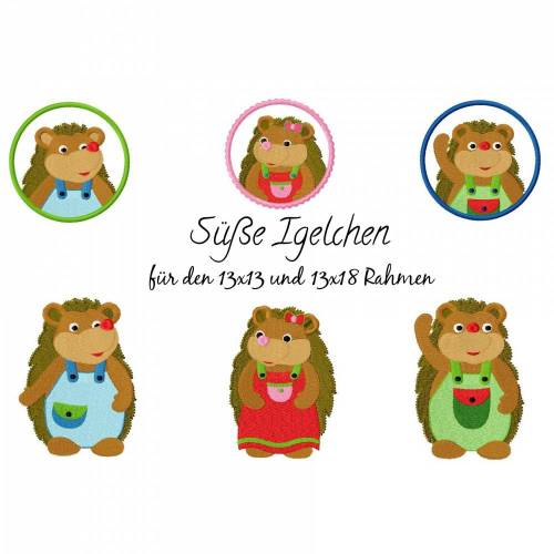 Stickdatei Igel, Süße Igelchen 13 x 13cm