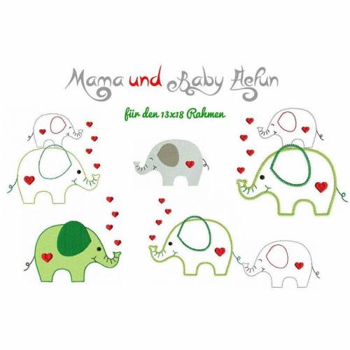 Stickdatei Elefant,Stickdatei,Mama u. Baby Elefun 13x18