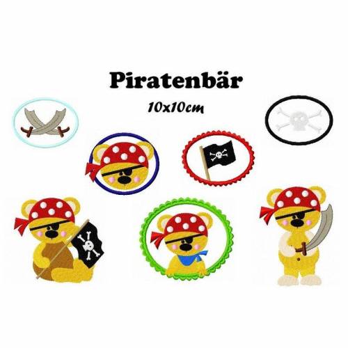 Stickdatei Pirat, Stickdatei Piratenbär 10x10cm