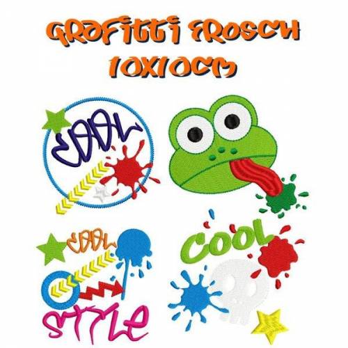 Stickdatei, digitale Stickdatei,Stickdateien Grafitti Frosch 10x10cm