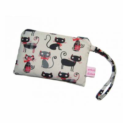 Kameratasche Miau hellgrau schwarz rot mit Handschlaufe Tasche für Digicam Digitalkamera Kompaktkamera für Kameras 10 x 6 x 3 cm, personalisierbar