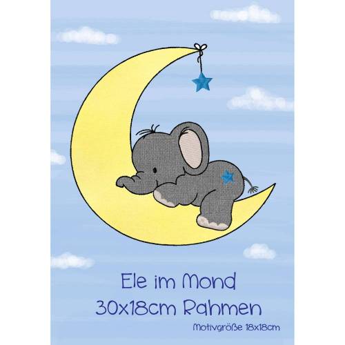 Stickdatei, digitale Datei Ele im Mond 30x18cm