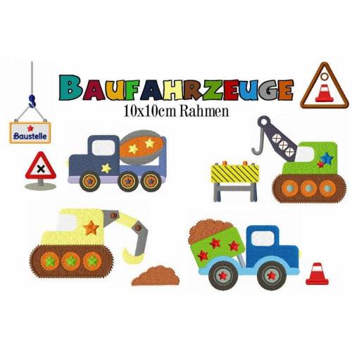 Stickdatei, digitale Stickdatei,Stickdateien Baufahrzeuge 10x10 cm