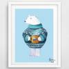 Bären Poster, Eisbär mit einer Tasse Tee, Eisbär Bild, Digitaldruck A4, 250g/m2 Bild 2