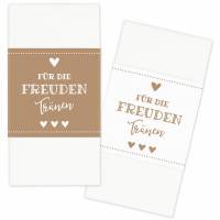 Banderolen Für die Freudentränen braun-weiß zweiseitig mit Klebepunkt zum Verschließen - Hochzeit Taschentuch Papierbanderole Taschentuchhalter Bild 1
