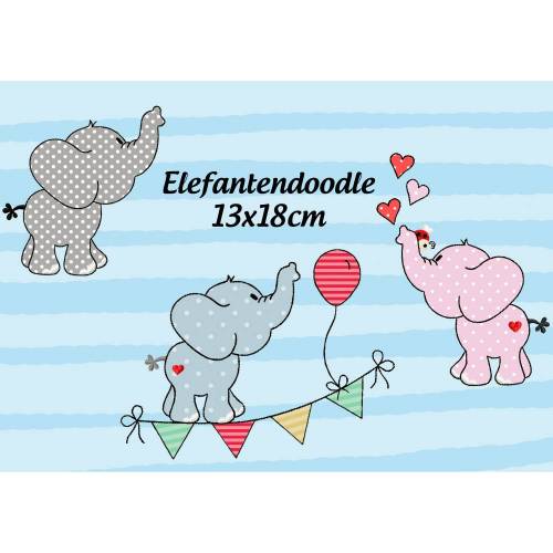 Digitale Stickdatei Elefant  ,Stickdatei Doodle Elefant 13x18cm