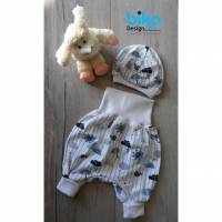 Baby Pumphose mit Mütze weissblau Wolke Gr.50/68 Babyset Bild 1