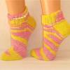 handgestrickte Socken, Kurzsocken, Sneakers in Gr. 40/41, Damensocken in neongelb, pink und weiß, Einzelpaar Bild 2