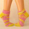 handgestrickte Socken, Kurzsocken, Sneakers in Gr. 40/41, Damensocken in neongelb, pink und weiß, Einzelpaar Bild 3