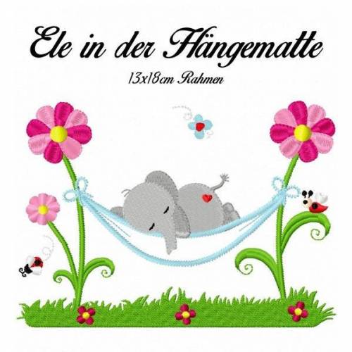 Stickdatei Ele in der Hängematte 13x18