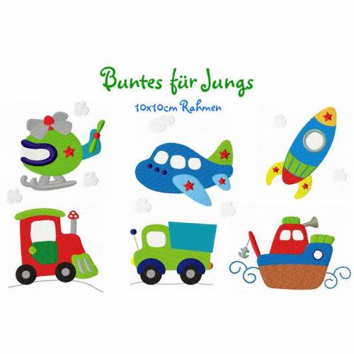 Stickdatei Fahrzeuge, digitale Stickdatei,Stickdateien Für kleine Buben 10x10