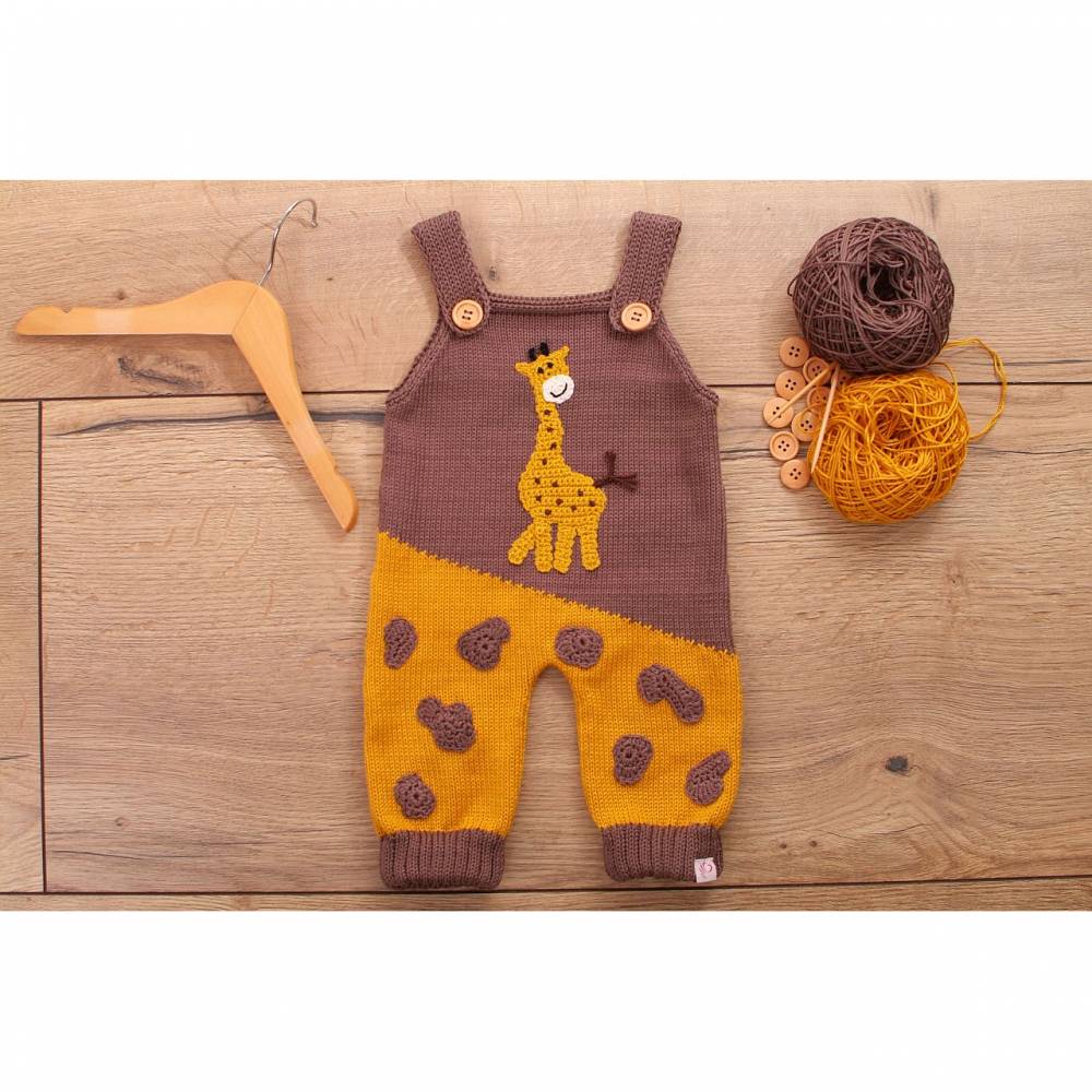 Baby Strampler mit Giraffe Stickerei 50 56 62 68 74 80 ärmellos Einteiler gelb 