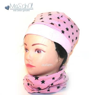 Wendemütze Beanie plus Halssocke Sterne