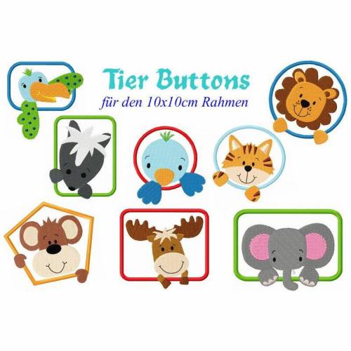 Stickdatei Tiere, Tier-Buttons 10x10cm