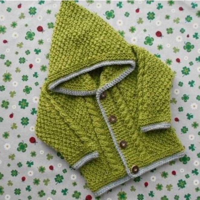 Strickjacke mit Kapuze Größe 80/86 grün grau trachtenjacke für junge kapuzenjacke trachtenmode baby kind Bild 1