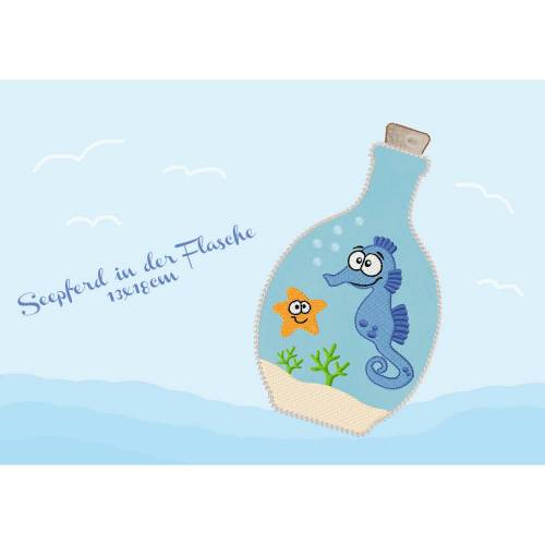 Stickdatei Seepferd in der Flasche 13x18cm