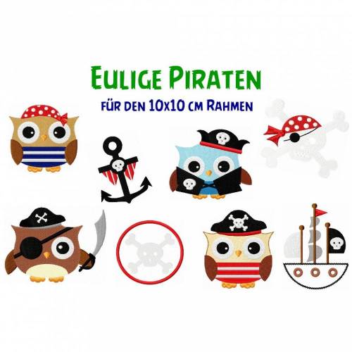 Stickdatei Eulige Piraten 10x10