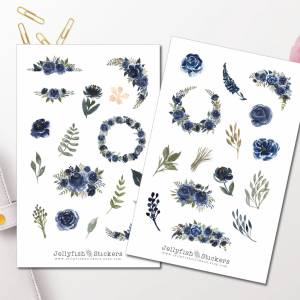 Blaue Blumen Sticker Set | Florale Aufkleber | Journal Sticker | Garten Sticker | Planer Sticker | Sticker Floral, Pflan Bild 1