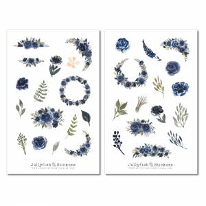 Blaue Blumen Sticker Set | Florale Aufkleber | Journal Sticker | Garten Sticker | Planer Sticker | Sticker Floral, Pflan Bild 2