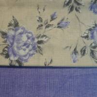 2 x 0,5m Stoffpaket Baumwolle Rosen flieder lila auf hellbeige Leinenoptik Bild 1
