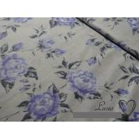 2 x 0,5m Stoffpaket Baumwolle Rosen flieder lila auf hellbeige Leinenoptik Bild 2