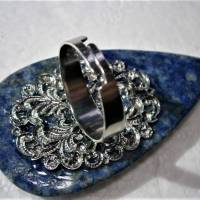 Ring Lapislazuli blau weiß handgefertigt mit 25 x 52 Millimeter großem schmalen Stein jeansblau zum Hippy look im boho c Bild 7