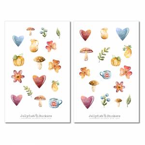 Herbst Aquarell Sticker Set | Journal Sticker, journal sticker, Planer Sticker, Herbst, Blumen, Floral, Natur, Bunt, Kür Bild 2
