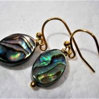kleine Ohrringe Seeopal kleine Ovale Tropfen Abalone als Opal der Meere 9 x 12 Millimeter handgemacht in goldfarben Bild 3