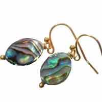 kleine Ohrringe Seeopal kleine Ovale Tropfen Abalone als Opal der Meere 9 x 12 Millimeter handgemacht in goldfarben Bild 4
