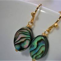 kleine Ohrringe Seeopal kleine Ovale Tropfen Abalone als Opal der Meere 9 x 12 Millimeter handgemacht in goldfarben Bild 5
