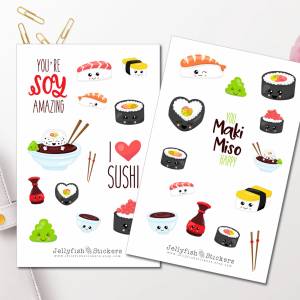 Niedliches Sushi Sticker Set | Aufkleber Bunt | Journal Sticker | Sticker Kawaii | Sticker Essen | Sticker Gesichter | S Bild 1