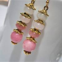 Ohrringe rosa ombre Achat und Rosenquarz handgemacht pastell sorbet goldfarben Bild 6