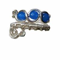 Ring mit Achat blau facettiert verstellbar silberfarben Paisley zum boho chic wirework Daumenring Bild 1