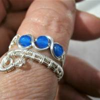 Ring mit Achat blau facettiert verstellbar silberfarben Paisley zum boho chic wirework Daumenring Bild 2