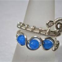 Ring mit Achat blau facettiert verstellbar silberfarben Paisley zum boho chic wirework Daumenring Bild 3