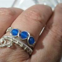Ring mit Achat blau facettiert verstellbar silberfarben Paisley zum boho chic wirework Daumenring Bild 4