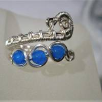 Ring mit Achat blau facettiert verstellbar silberfarben Paisley zum boho chic wirework Daumenring Bild 5