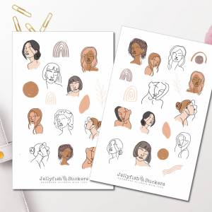 Frauen Gesichter Sticker Set - Aufkleber, Journal Sticker, Planer Sticker, Mädchen Sticker, Sticker Abstrakt, Schönheit, Bild 1