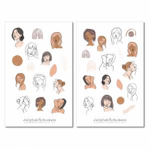 Frauen Gesichter Sticker Set - Aufkleber, Journal Sticker, Planer Sticker, Mädchen Sticker, Sticker Abstrakt, Schönheit, Bild 2
