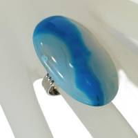 Ring pastell türkis mit 41 x 27 Millimeter Achat Stein Designschmuck blau verstellbare Größe Geschenk für sie Bild 2