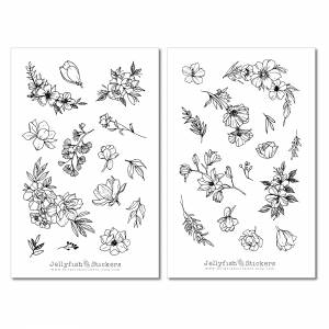 Blumen schwarz weiß Sticker Set | Florale Aufkleber | Journal Sticker | Garten Sticker | Planer Sticker | Sticker Floral Bild 2