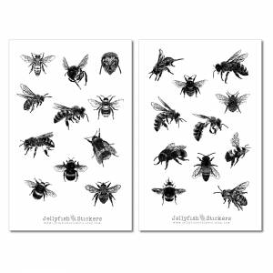 Vintage Bienen Sticker Set - Aufkleber Vintage, Journal Sticker, Insekten Sticker, Aufkleber Bienen,Sticker schwarz weiß Bild 2